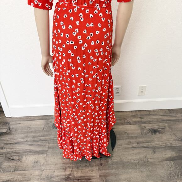 [Ganni] Silvery Crepe V-Neck Floral Print Wrap Red Apple Maxi Dress Size Large L - Picture 7 of 14